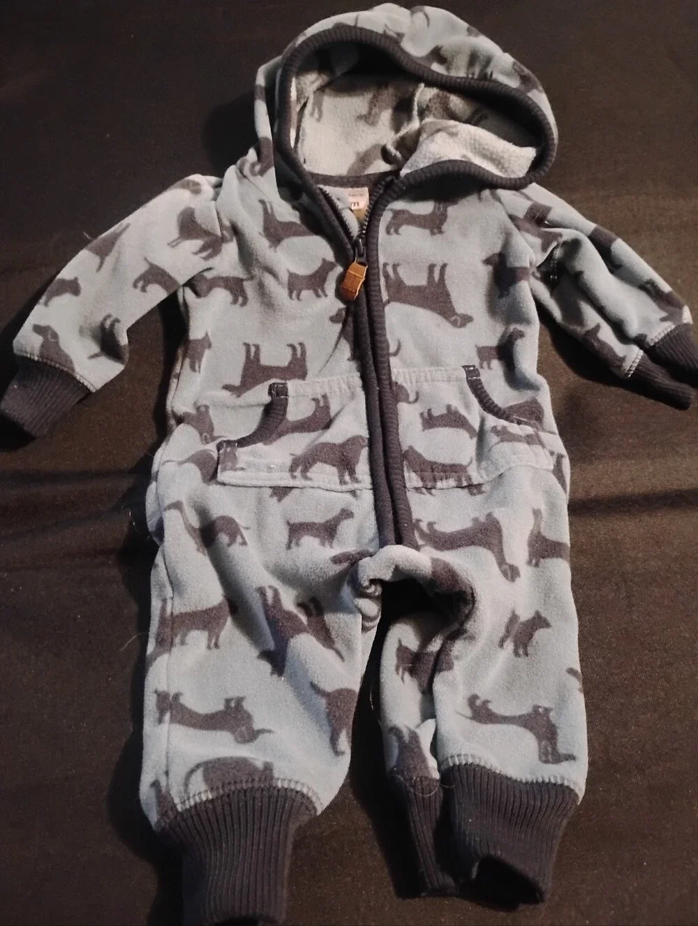 Carter's Light Blue Hooded One-Piece with Dark Dog Print